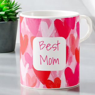 Valentine Multi Hearts Pattern Pink Best Mom Love Coffee Mug