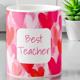 Valentine Multi Hearts Pattern Pink Best Teacher Coffee Mug