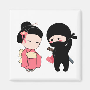 Valentine Ninja and Geisha Magnet