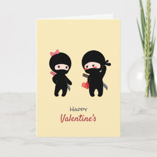 Valentine Ninja Pair, a Boy and a Girl Yellow Holiday Card