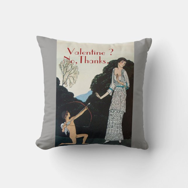 VALENTINE ? NO,THANKS /RETRO ANTI VALENTINE'S DAY THROW PILLOW (Front)