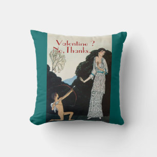 VALENTINE ? NO,THANKS /RETRO ANTI VALENTINE'S DAY THROW PILLOW