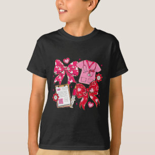 Valentine Nurse Coquette Bow Rn Pct Cna Heart Pink T-Shirt