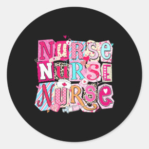 Valentine Nurse Note Love Hearts Stethoscope Girl  Classic Round Sticker