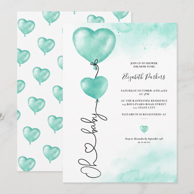 Valentine oh baby love green hearts baby shower invitation (Front/Back)