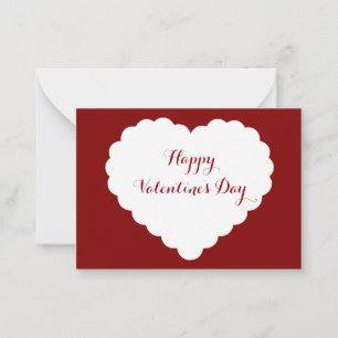 Valentine Pack Scalloped White Heart Red Note Card