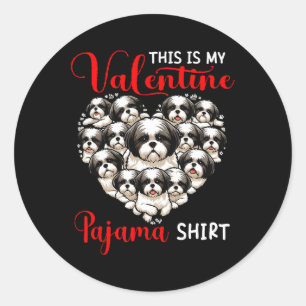 Valentine Pajama Shirt Group Shih Tzus In Heart Sh Classic Round Sticker