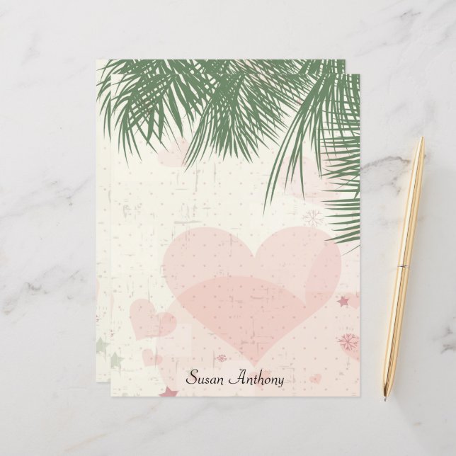 Valentine Palm Tree Romantic Beach Stationary (Front/Back In Situ)