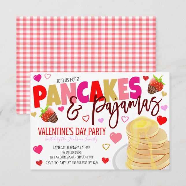 Valentine Pancakes And Pyjamas Invitation (Front/Back)