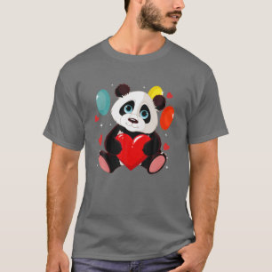 Valentine Panda Holding Heart Love Panda Lover Kid T-Shirt