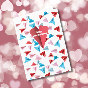 Valentine Paper Airplane Colourful Custom Photo Holiday Card