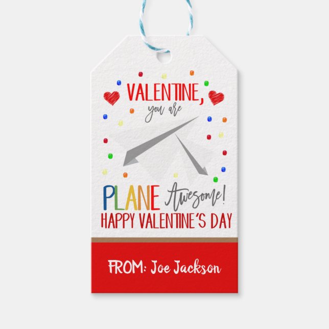 Valentine Paper Airplane Gift Tag (Front)