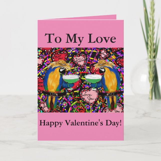 Valentine Parrots Holiday Card (Front)