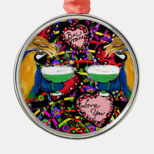 Valentine Parrots Metal Ornament