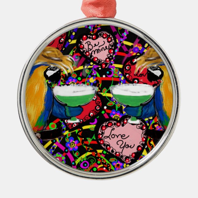 Valentine Parrots Metal Ornament (Front)