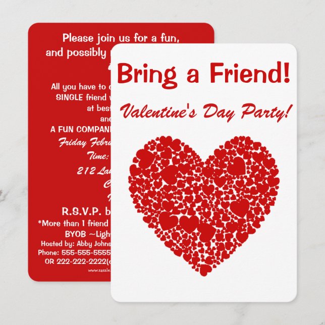 Valentine Party-Bring a Friend!-Lacey Red Heart Invitation (Front/Back)