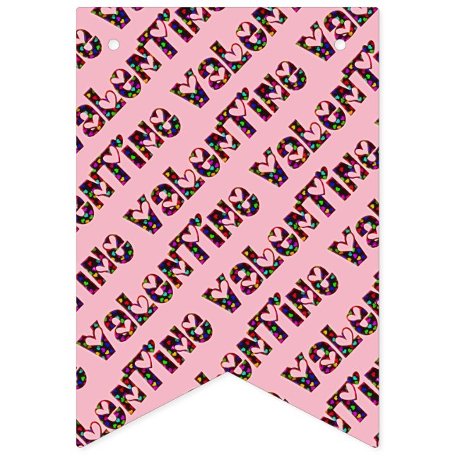 Valentine Party Cute Hearts Typography Pink Bunting Flags (First Flag)