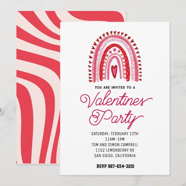 valentine party invitation pink and red (Front/Back)