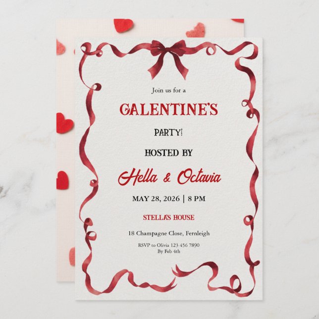 Valentine Party Invitation Printable (Devant / Derrière)