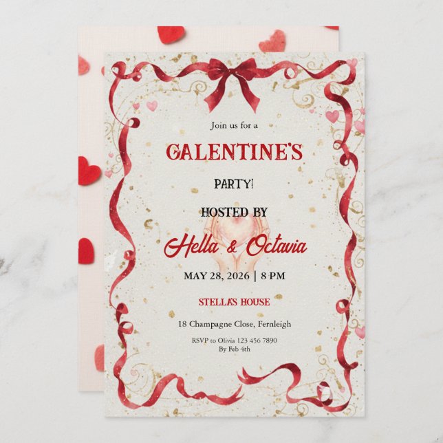 Valentine Party Invitation Printable (Devant / Derrière)