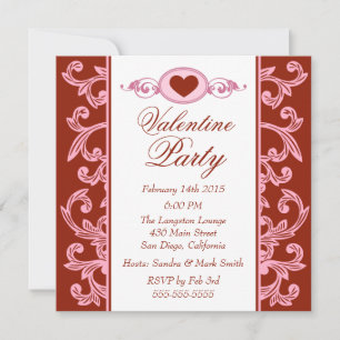 Valentine Party Invitations Red Strawberry Pink