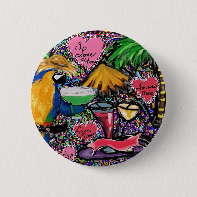 Valentine Party Parrot 2 Inch Round Button (Front)