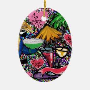 Valentine Party Parrot Ceramic Ornament