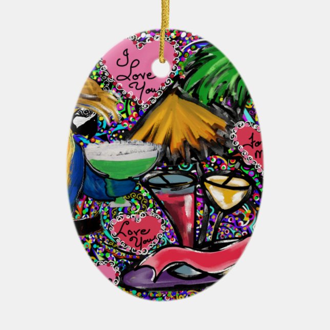 Valentine Party Parrot Ceramic Ornament (Front)