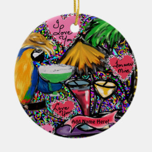 Valentine Party Parrot Ceramic Ornament