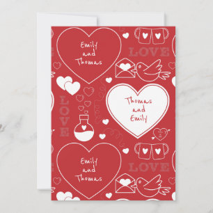 Valentine Pattern Flat Greeting Card -White on Red
