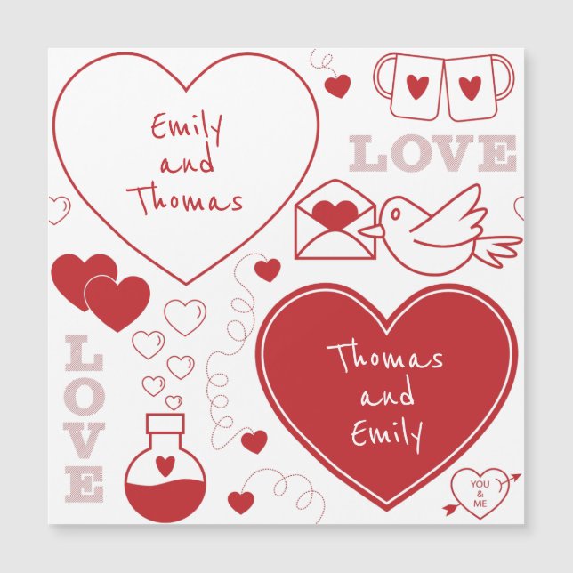 Valentine Pattern Magnetic Card - Red on White (Front)
