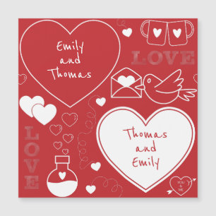 Valentine Pattern Magnetic Card - White on Red