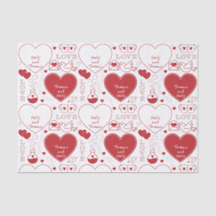 Valentine Pattern Tissue Paper - Red on White