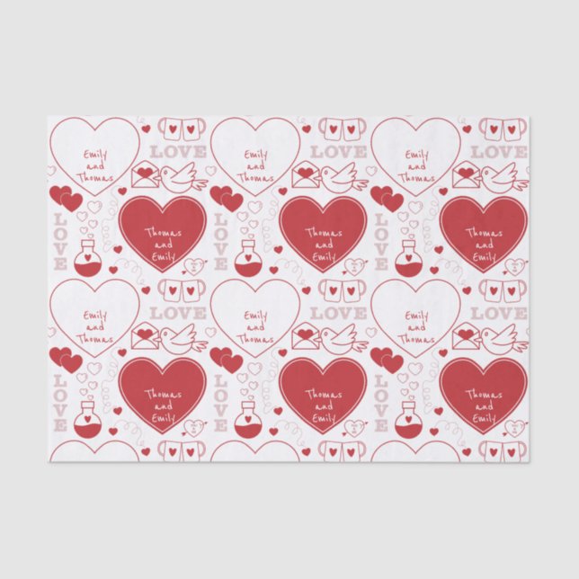 Valentine Pattern Tissue Paper - Red on White (Front)