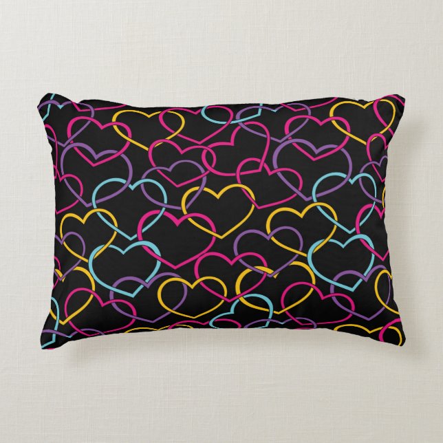 Valentine Pattern with Colour Hearts Accent Pillow (Front)