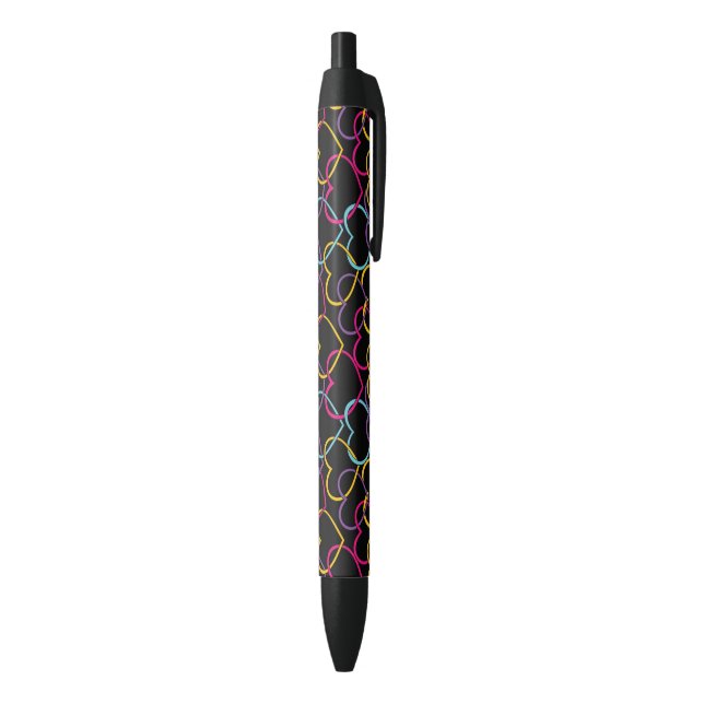 Valentine Pattern with Colour Hearts Black Ink Pen (Bottom (Vertical))