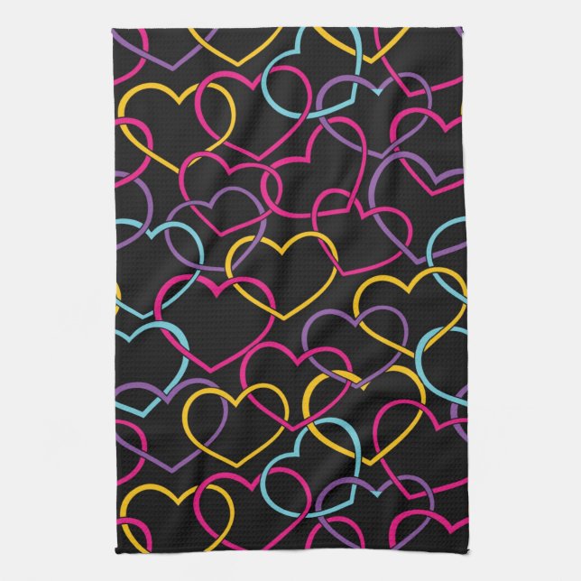 Valentine Pattern with Colour Hearts Kitchen Towel (Vertical)
