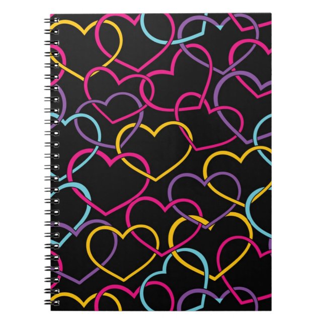 Valentine Pattern with Colour Hearts Notebook (Front)