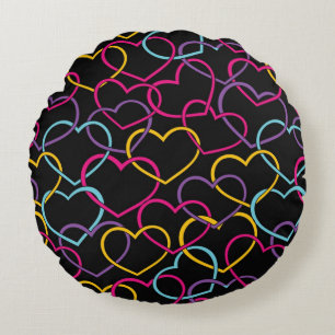 Valentine Pattern with Colour Hearts Round Pillow
