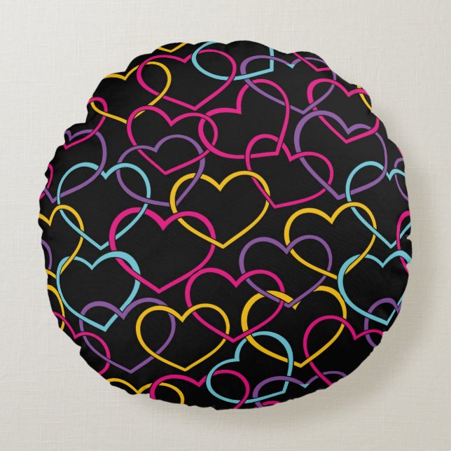 Valentine Pattern with Colour Hearts Round Pillow (Front)