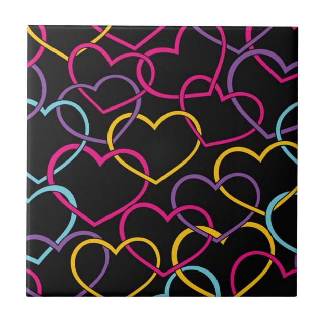 Valentine Pattern with Colour Hearts Tile (Front)