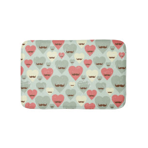 Valentine pattern with heart and moustache bath mat