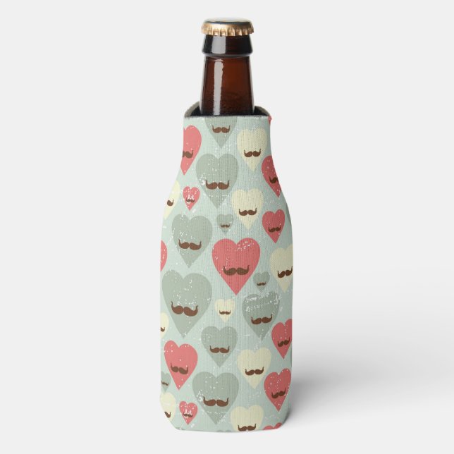 Valentine pattern with heart and moustache bottle cooler (Bottle Front)