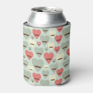 Valentine pattern with heart and moustache can cooler