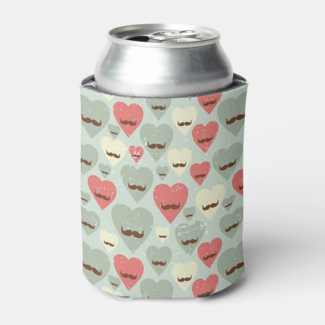 Valentine pattern with heart and moustache can cooler (Can Front)