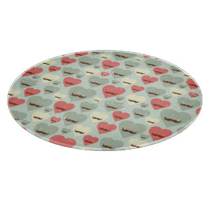 Valentine pattern with heart and moustache cutting board
