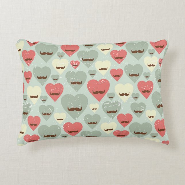 Valentine pattern with heart and moustache decorative pillow (Front)