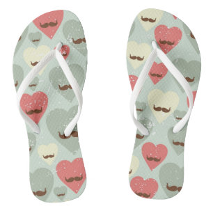 Valentine pattern with heart and moustache flip flops