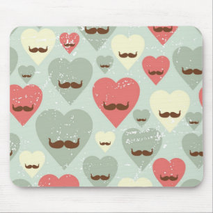 Valentine pattern with heart and moustache mouse pad