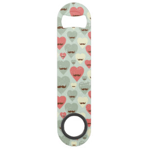 Valentine pattern with heart and moustache speed bottle opener